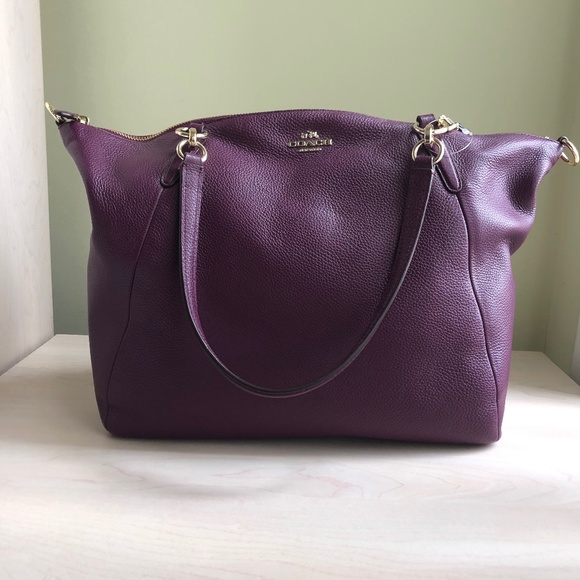 Coach Handbags - New Coach Genuine Leather Purple Satchel with Crossbody Strap and Gold Hardware
